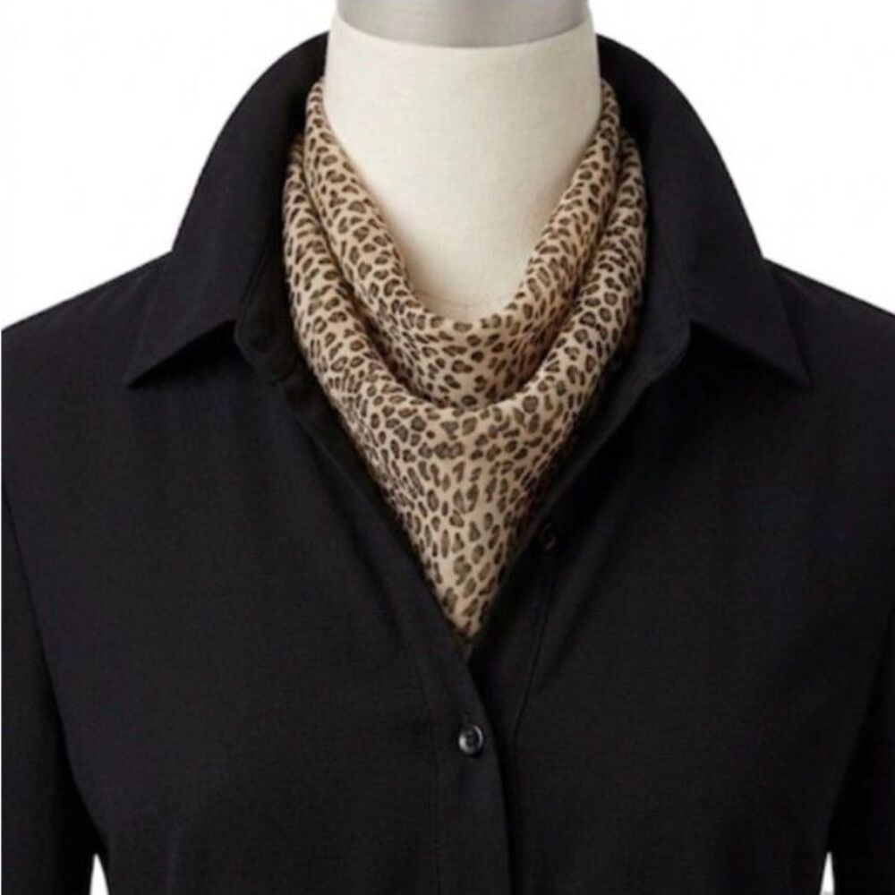 Women's Tan Black Mini Leopard Print Sheer Chiffon 17" Square Neck Scarf
